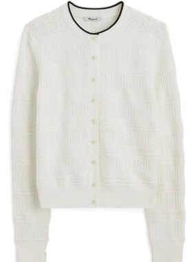 Madewell Cream Knit Button-Up Cardigan with Black Trim
